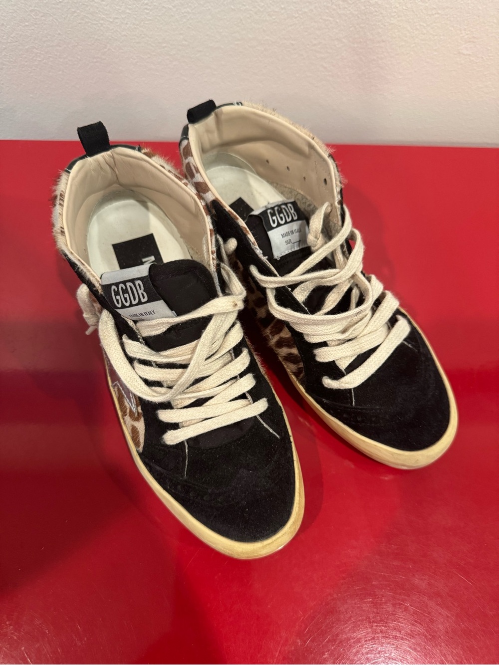 Golden Goose Mid Star High-Tops in Black, Brown and Cream Leopard